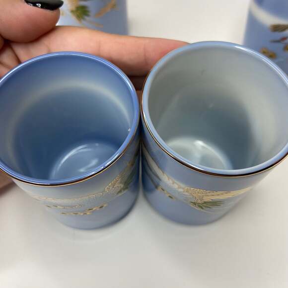 Vintage 6pc Japanese Gold Crane Blue Tea Cup - Picture 9 of 12